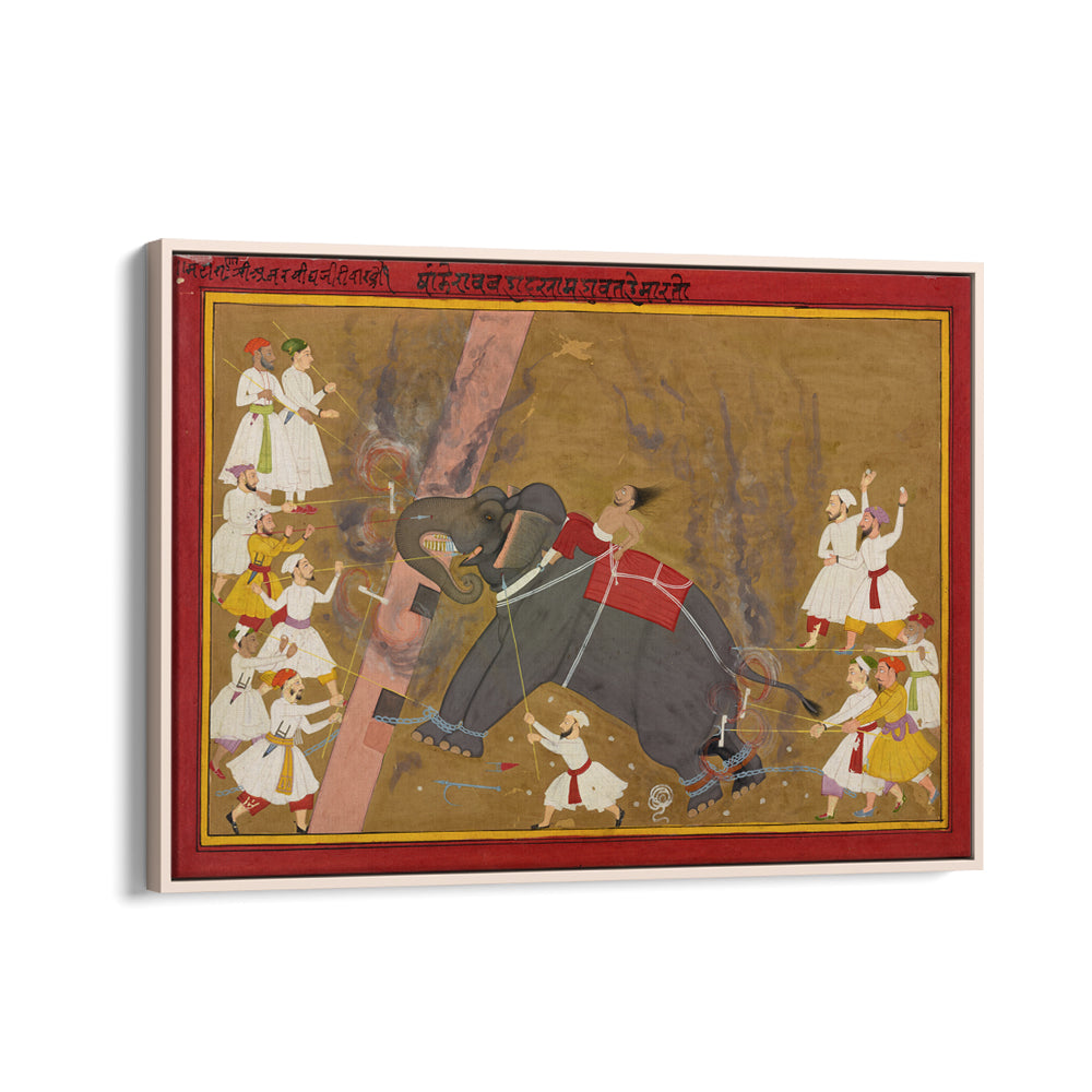 THE ELEPHANT KHANDERAO BAHADUR KILLING SHAM MAHAVAT , INDIAN ART PAINTINGS