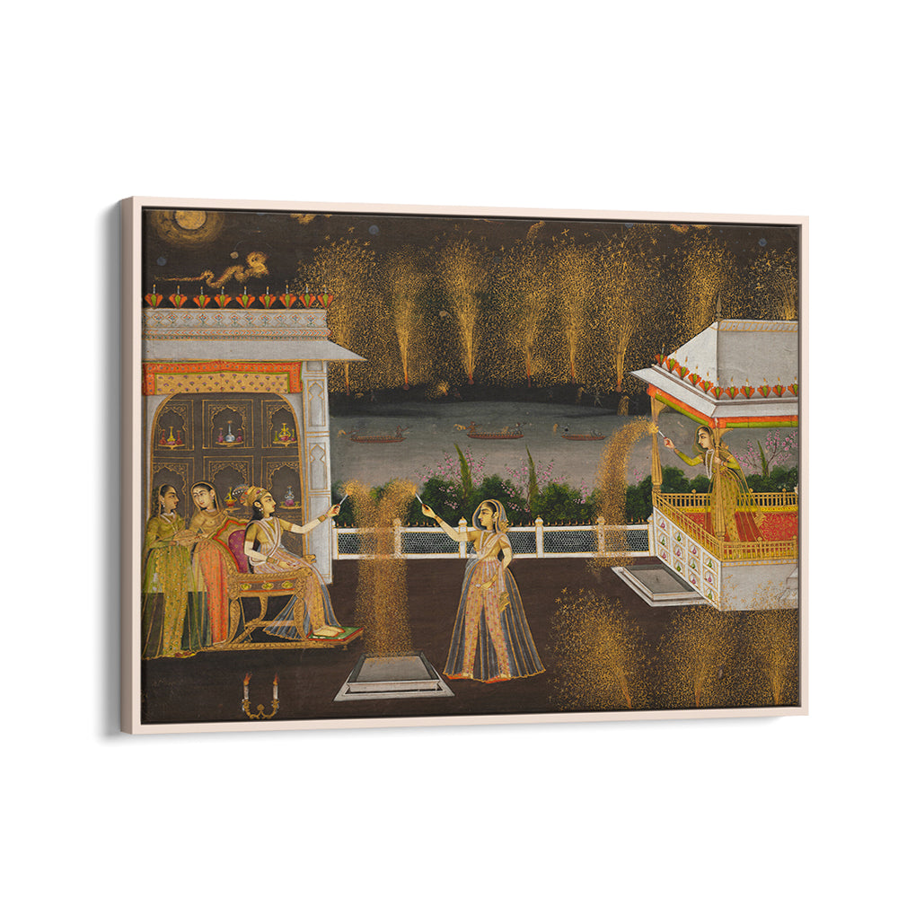 ROYAL WOMEN CELEBRATING DIWALI , INDIAN ART PAINTINGS