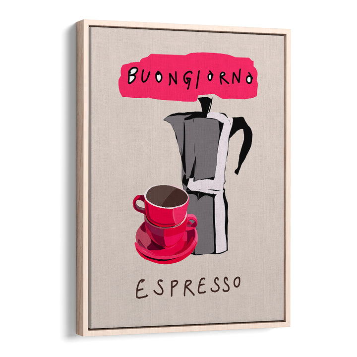 Stylish BUONGIORNO ESPRESSO, BAR art poster adds Italian charm and energy to your coffee nook or kitchen decor.