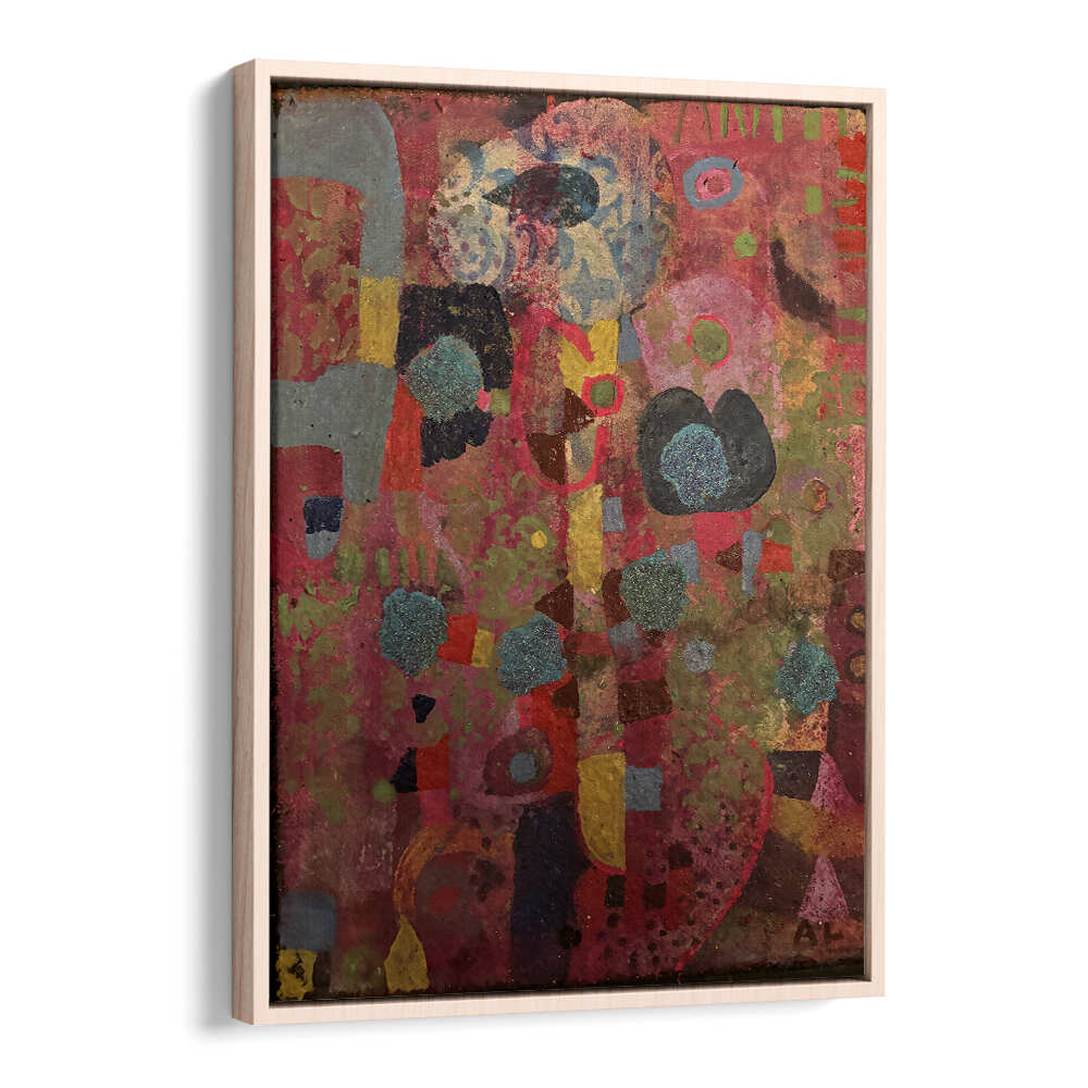 CRIMSON RHYTHM , ABSTRACT PAINTINGS by Oakwood — bold crimson abstract with layered texture, dynamic brushwork and floater frame