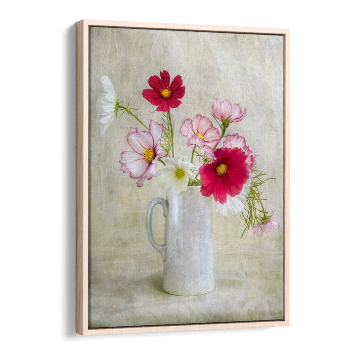 Bright and colorful COSMOS CARNIVAL, FLORAL FLOWER PAINTINGS in a charming vase, perfect for event decor.