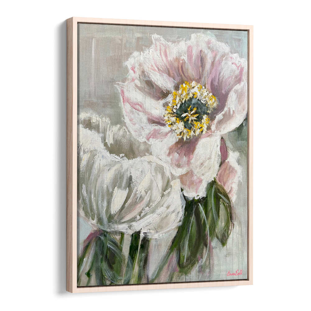 Delicate white and pink flowers in a stunning floral painting, perfect for enhancing modern decor. Ideal for art lovers.