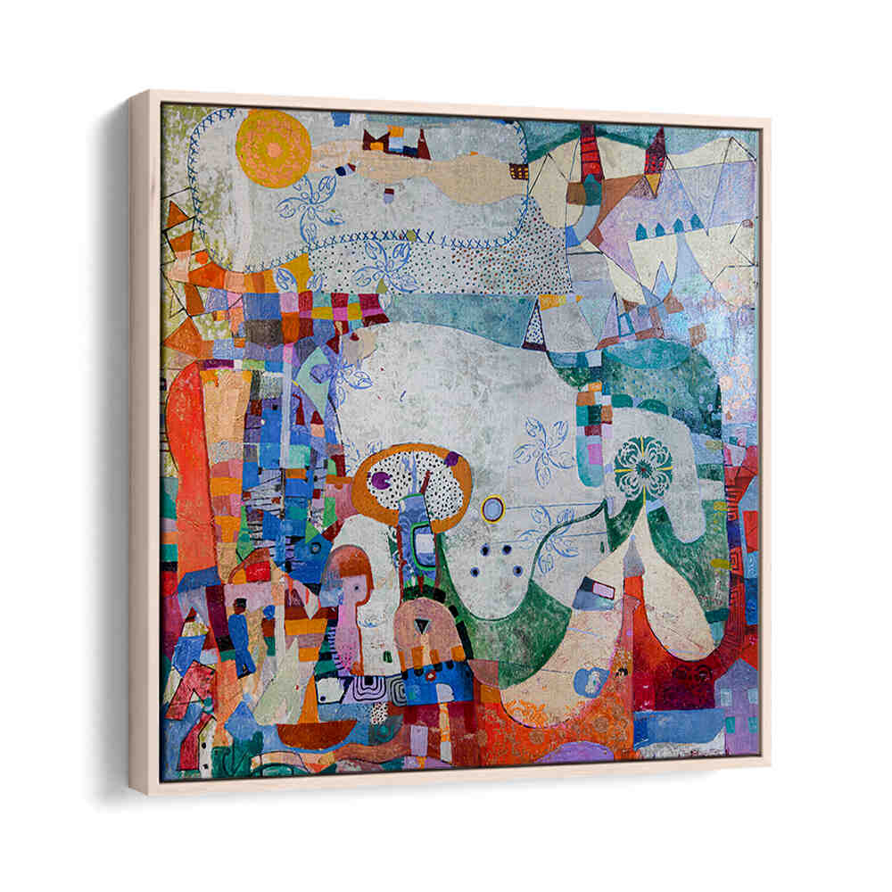 DISTANT VILLAGE , ABSTRACT PAINTINGS - Oakwood: hazy layered brushstrokes, muted earth tones evoking a remote village