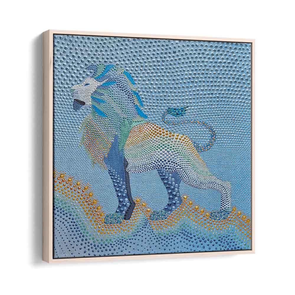 Dotted Majesty Lion, an exquisite animal painting showcasing vibrant colors and intricate textures for your home.