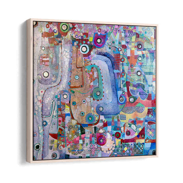 Oakwood INDIGO MIRROR , ABSTRACT PAINTINGS — luminous indigo abstract on floater frame with layered brushwork and subtle reflective texture