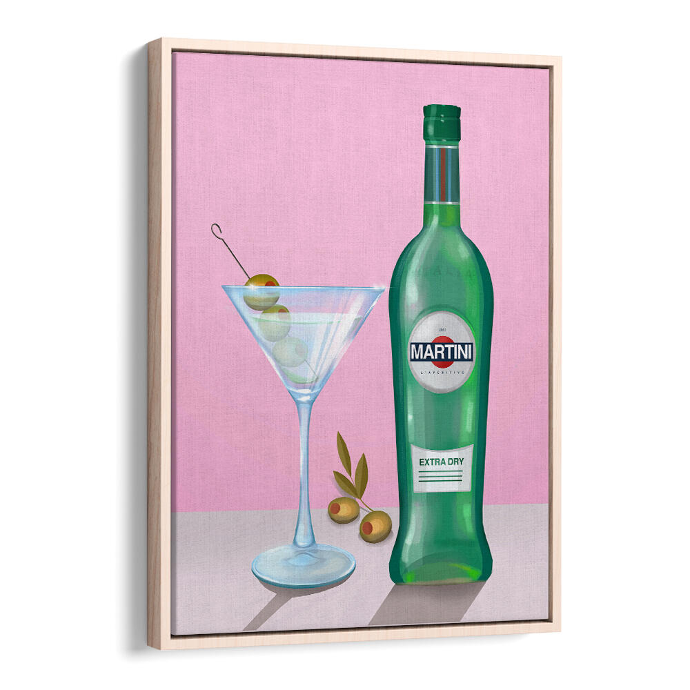 MARTINI COCKTAIL , BAR artwork by Oakwood Floater featuring a martini bottle and glass on pink backdrop.