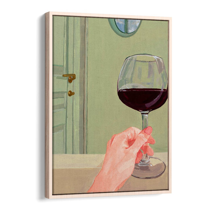Stylish artwork featuring a hand holding a wine glass, perfect for QUALITY TIME, BAR & CAFE decor.