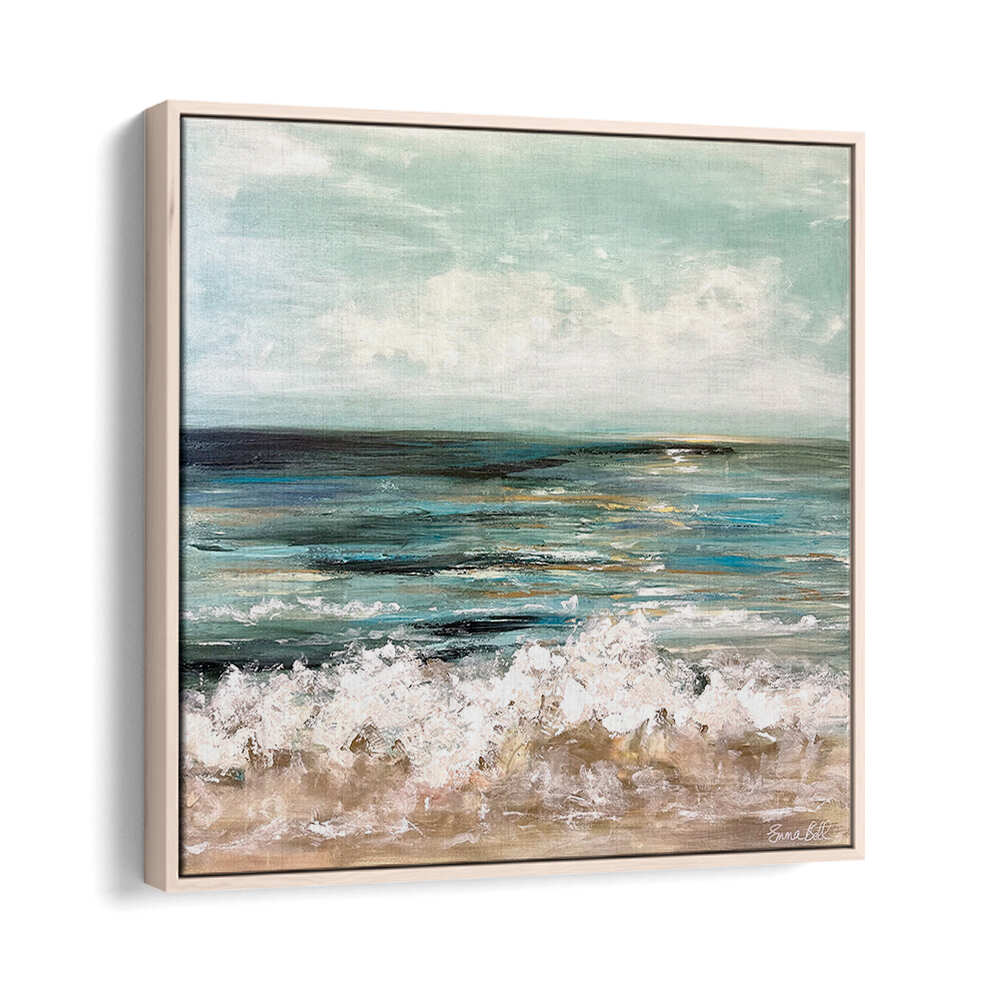 Tranquil SERENE SEASCAPE, LANDSCAPE PAINTINGS showcasing calming ocean waves and soft skies for a peaceful ambiance.