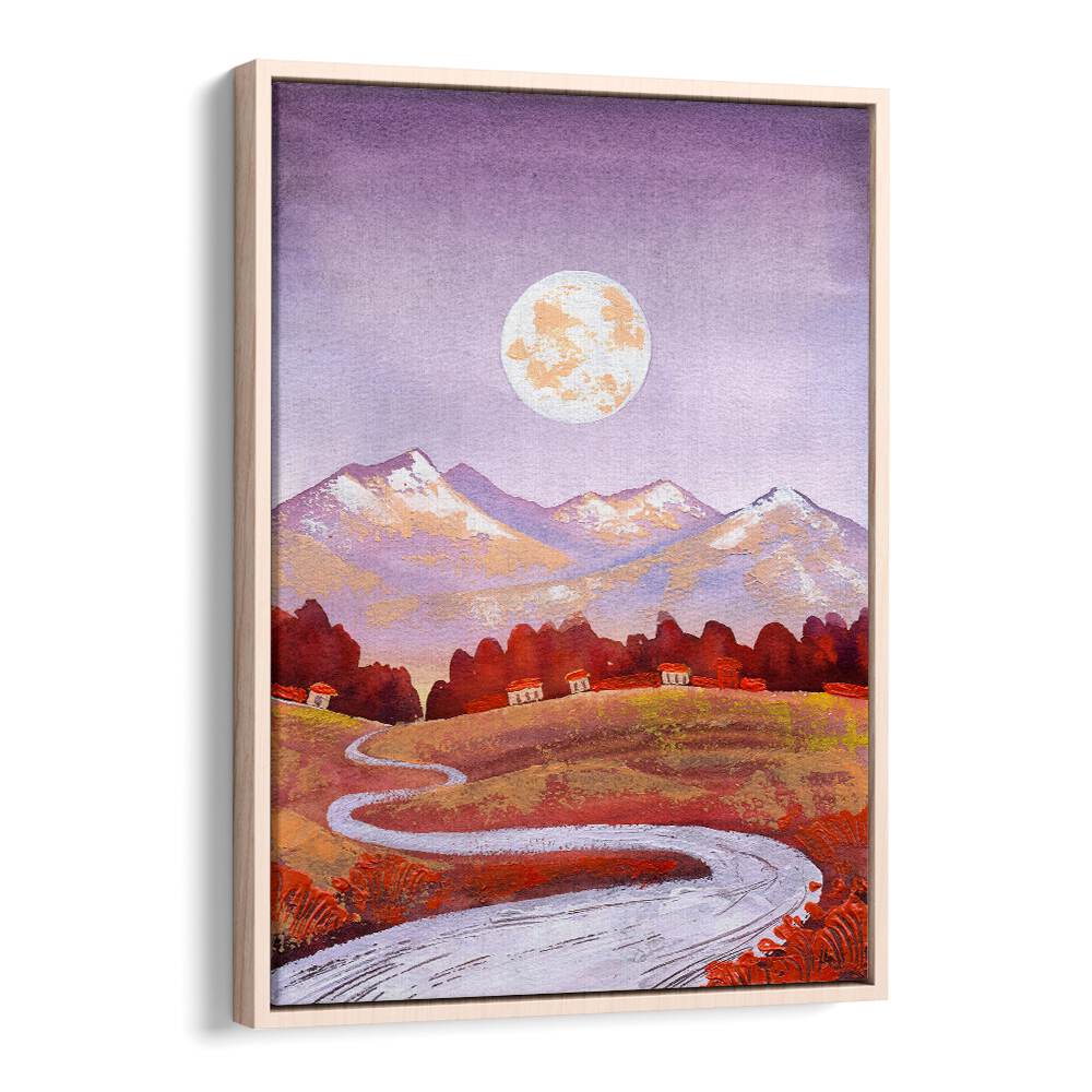 Serene landscape featuring a purple moon, showcasing FULL MOON PURPLE, LANDSCAPE PAINTINGS for tranquil home decor.