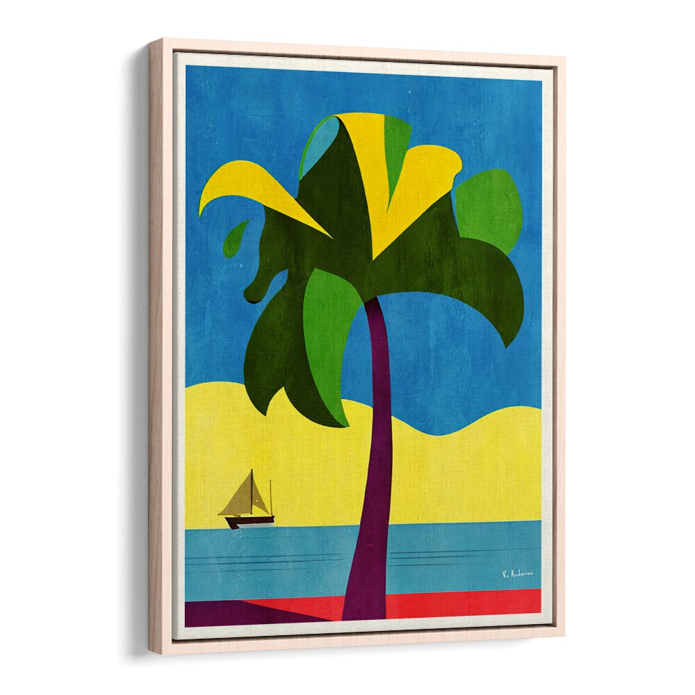 Vibrant PLAYA DEL CARMEN, BEACH PAINTINGS featuring tropical scenery and sailboat, perfect for coastal decor.