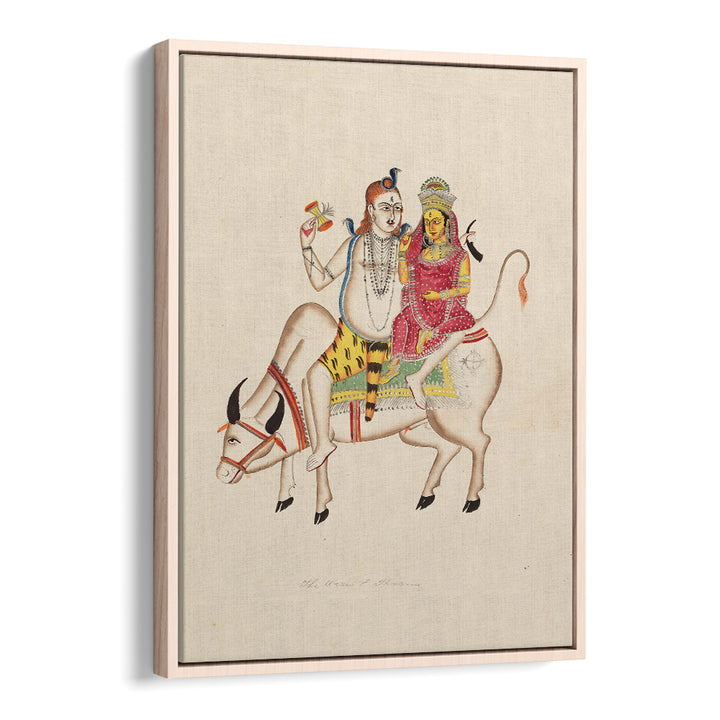 SHIVA AND PARVATI SEATED ON NANDI , INDIAN ART PAINTINGS