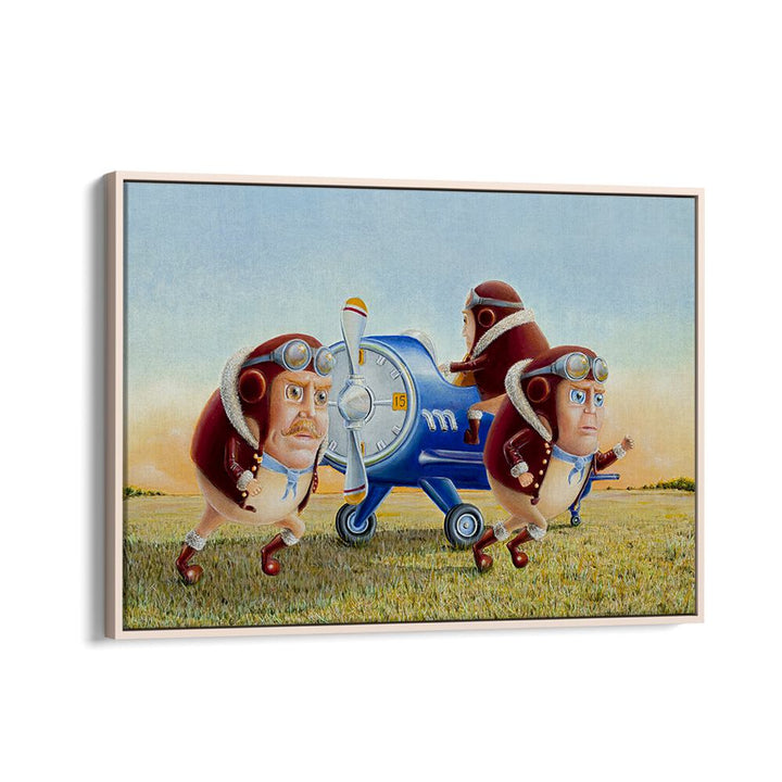 Whimsical SCRAMBLED EGGS, COMIC POSTERS depicting quirky aviators in a playful scene, perfect for unique decor.