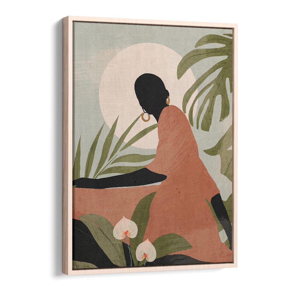 Serene sunlit silhouette, boho art paintings, showcasing artistic vibes and perfect for any living space decor.