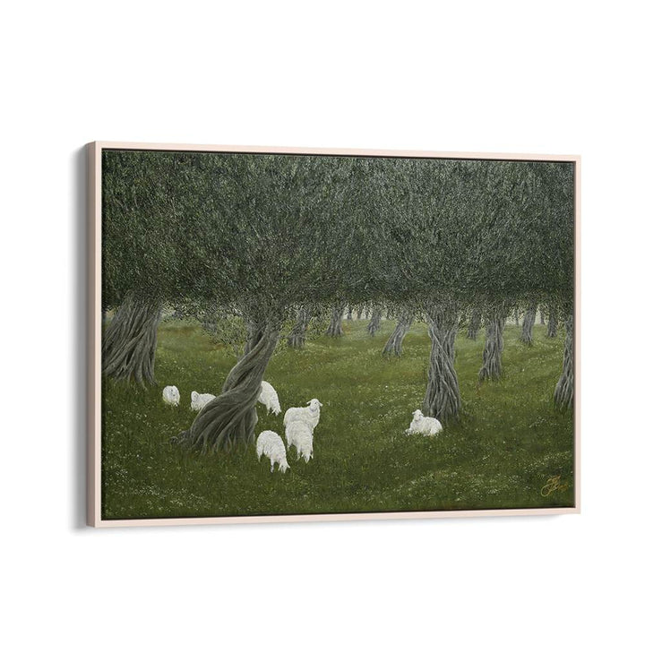 Shamble Grove, Animal Paintings feature serene sheep grazing beneath twisted trees, perfect for enhancing your decor.