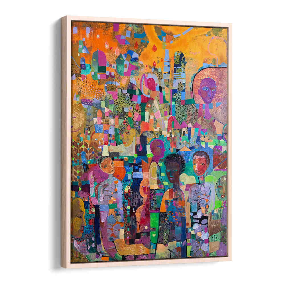 TAKE A KNEE , ABSTRACT PAINTINGS by Oakwood, colorful abstract with layered textures, gestural figures, bold palette