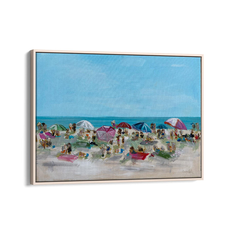 Vibrant UMBRELLA GATHERING, BEACH PAINTINGS capturing sun-soaked beach days, perfect for coastal decor lovers.