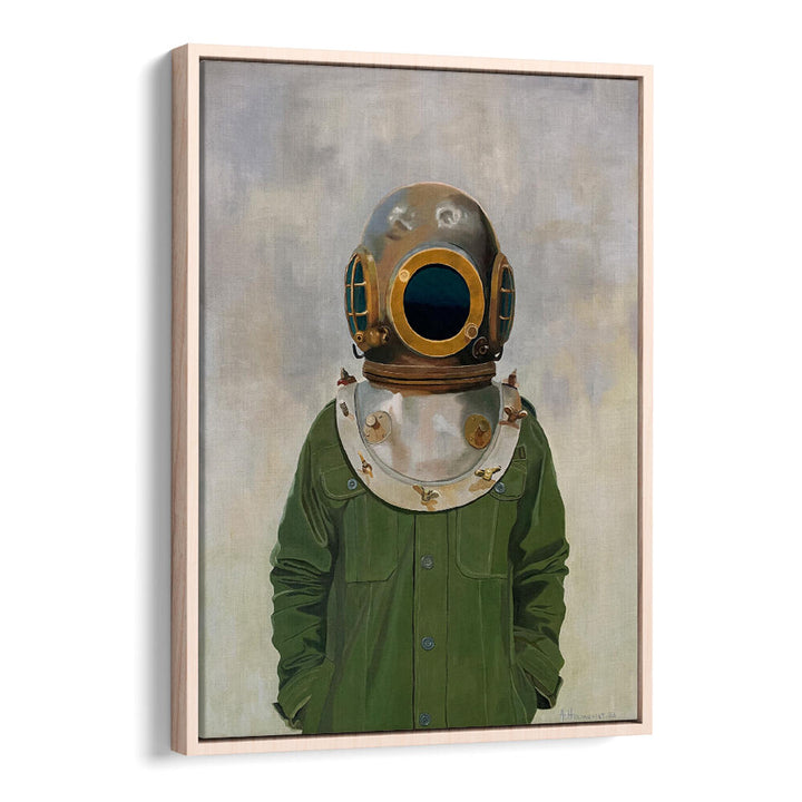 VINTAGE DIVER'S HELMET ON A PERSON , PORTRAITS & FIGURATIVE ILLUSTRATIONS