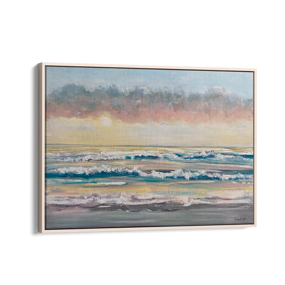 Serene WAVES AT DAWN, BEACH PAINTINGS showcasing tranquil ocean waves, perfect for beach cottage decor.