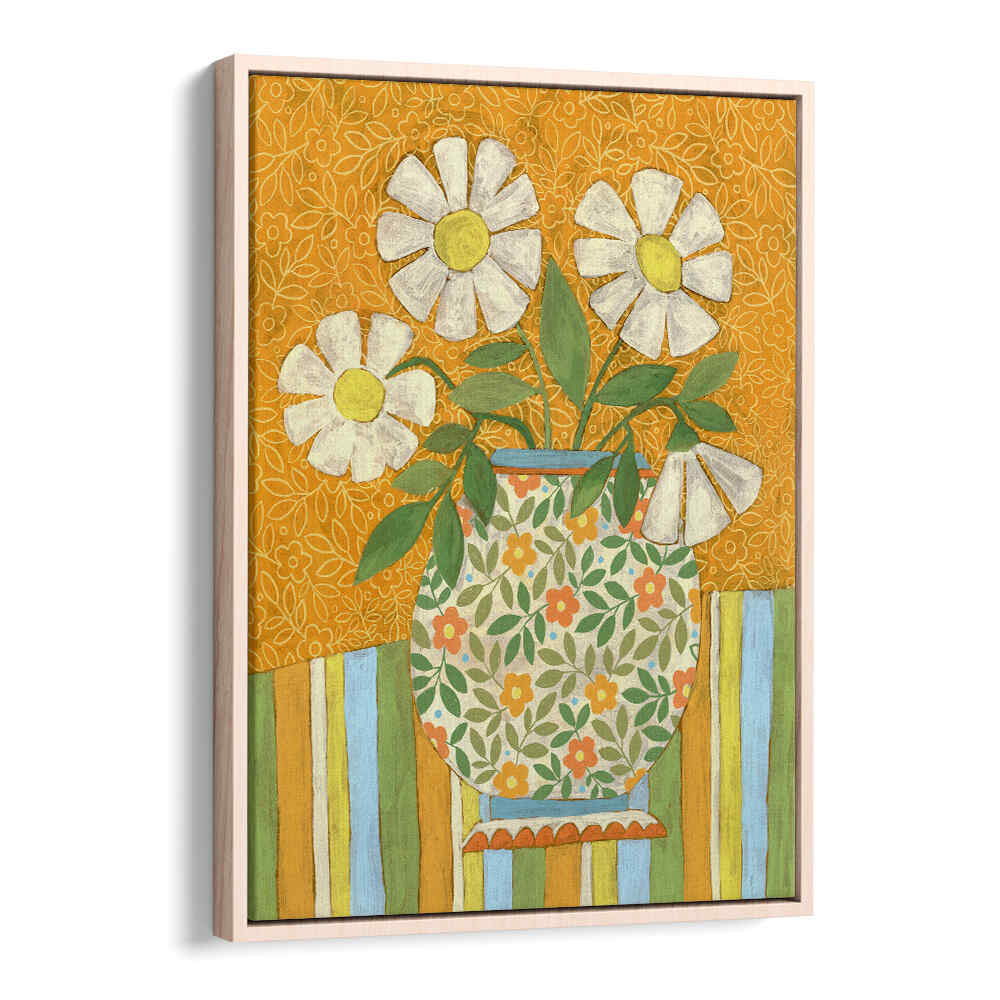 WHITE DAISIES IN A PATTERNED VASE