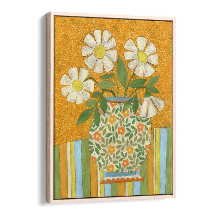 WHITE DAISIES IN A PATTERNED VASE