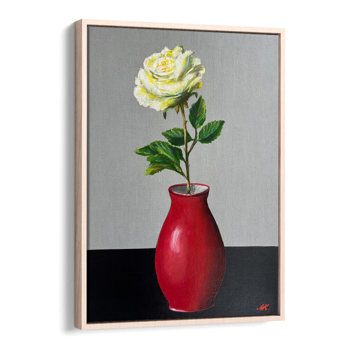 WHITE ROSE IN A RED VASE