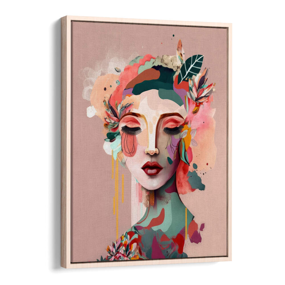 WOMAN FACE PORTRAIT WITH FLORAL ELEMENTS I , PORTRAITS & FIGURATIVE ILLUSTRATIONS