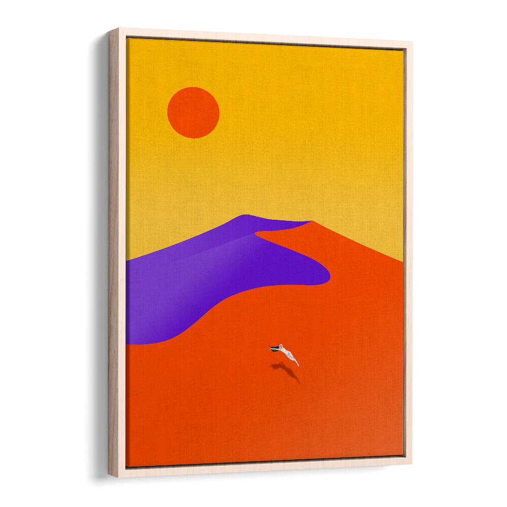 Vibrant FLOATING, LANDSCAPE PAINTINGS showcasing colorful desert hills and a sun for modern decor elegance.