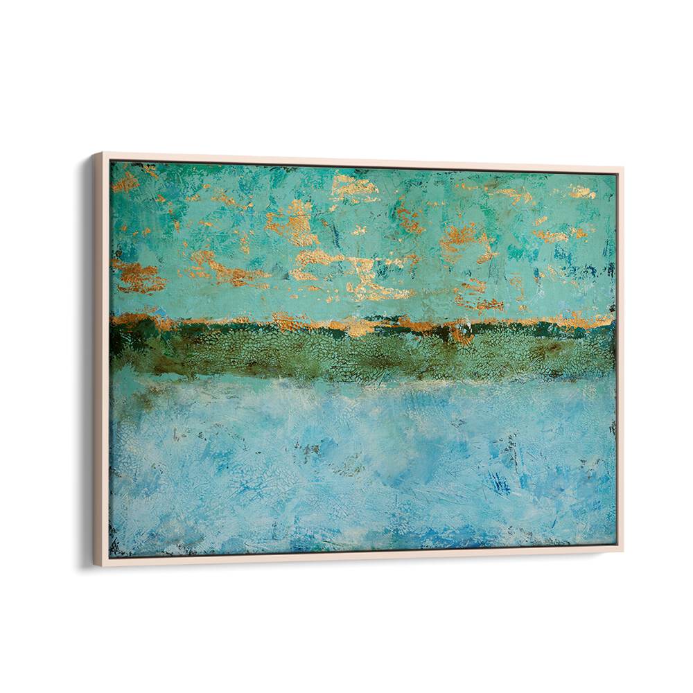 Ethereal Horizons, abstract paintings featuring serene tones and gold accents, perfect for transforming your space.