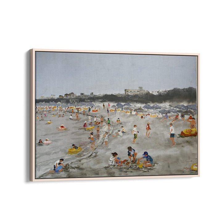 Colorful beach scene depicting joyful summer activities, perfect for your BEACH STORY, BEACH PAINTINGS collection.