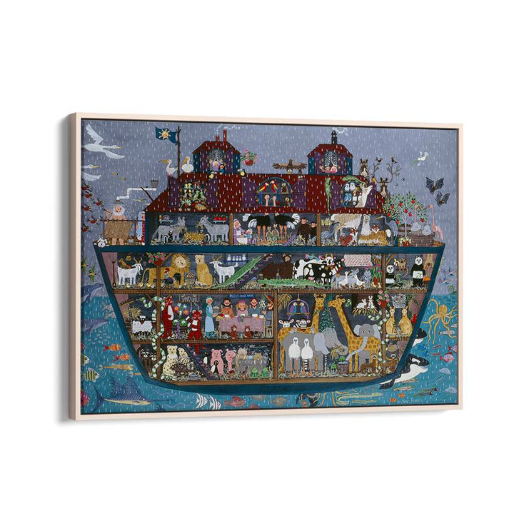 Colorful INSIDE STORY, KIDS ROOM PAINTINGS featuring a whimsical boat full of animals, perfect for inspiring creativity.