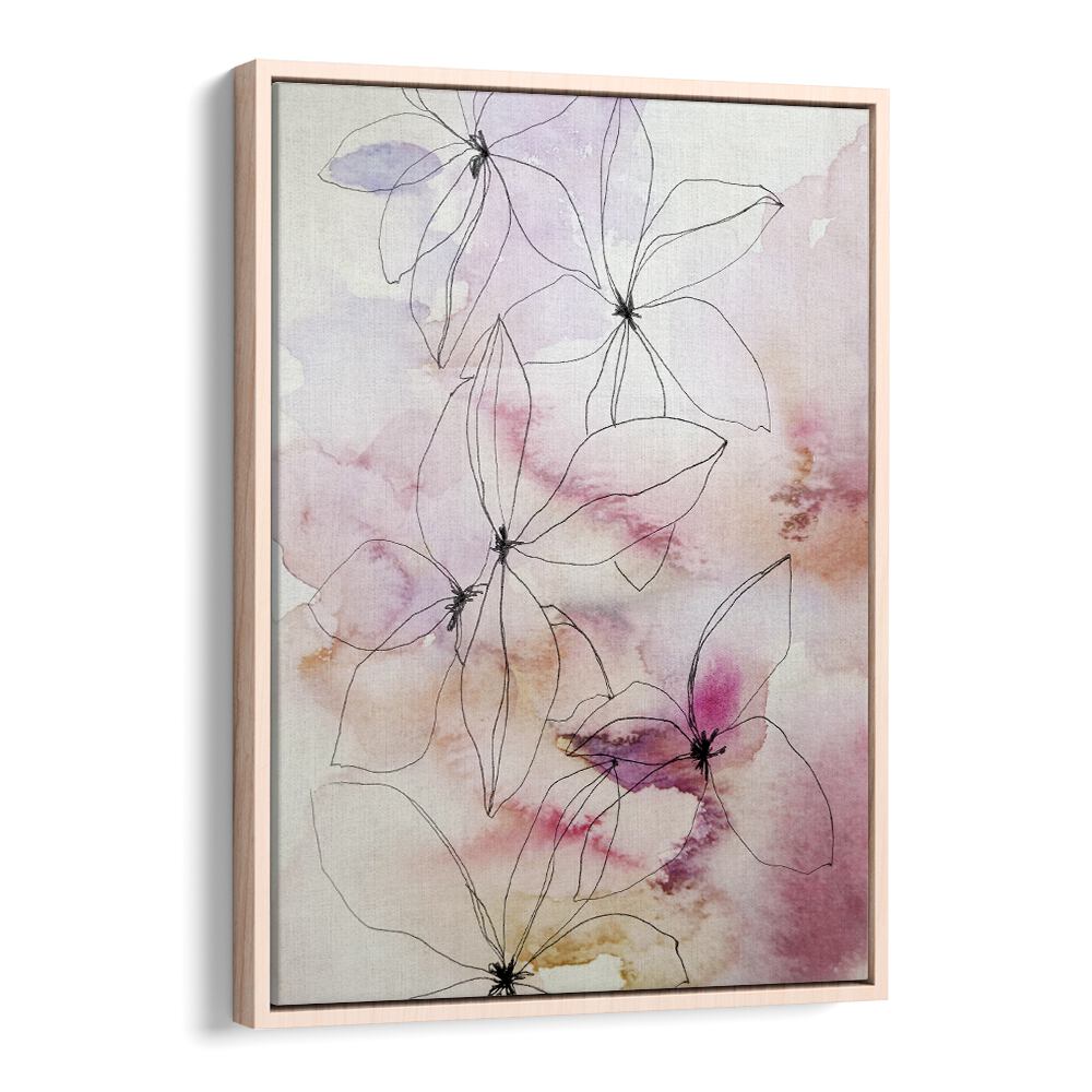 Elegant WHISPER PETALS I, FLORAL FLOWER PAINTINGS featuring soft pastel colors and delicate floral outlines.