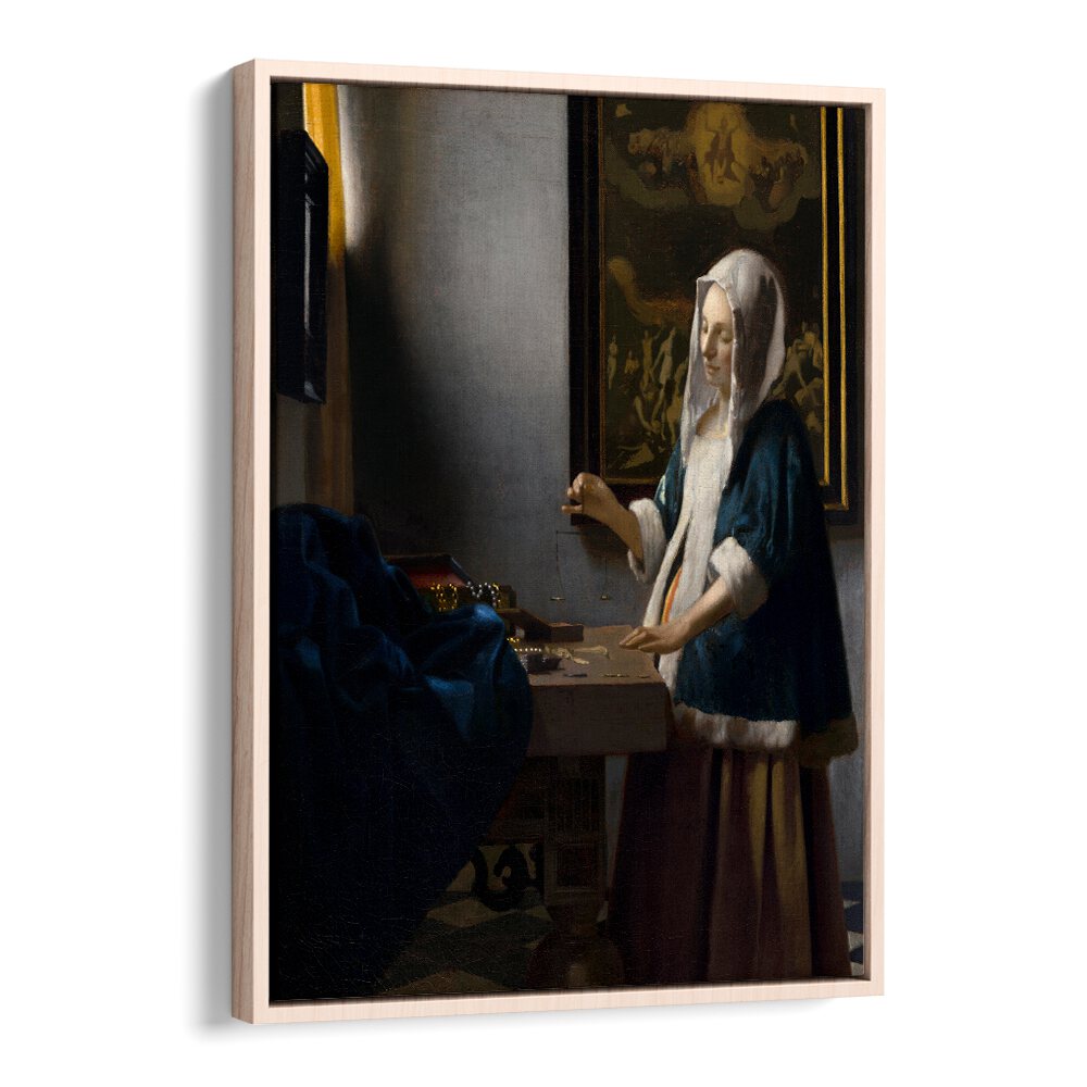 WOMAN HOLDING A BALANCE (CA. 1664)  BY JOHANNES VERMEER, VINTAGE PAINTINGS