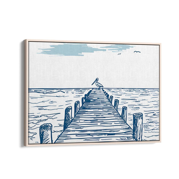 Stylish PELICAN PIER, BEACH PAINTINGS artwork featuring a serene pier scene, perfect for enhancing outdoor spaces.