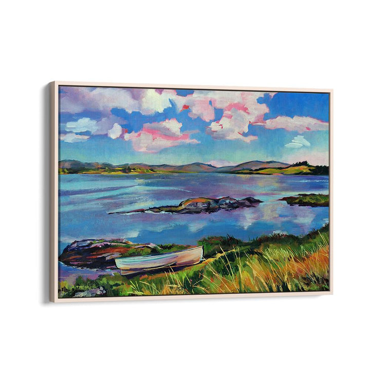 BOAT ON THE LAKE , BEACH PAINTINGS