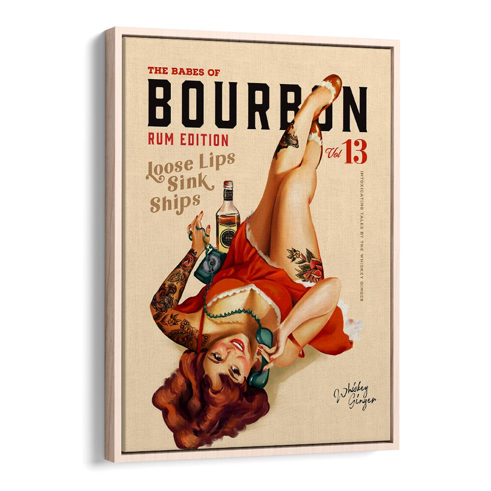 BABES OF BOURBON RUM DRINKING PINUP GIRL ART , BAR POSTERS , BAR ART PRINTS