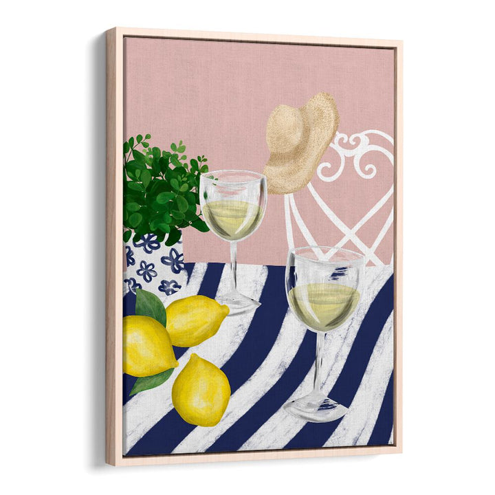 Charming cafe art featuring WHITE WINE FOR TWO, BAR with glasses and lemons, perfect for any stylish space.