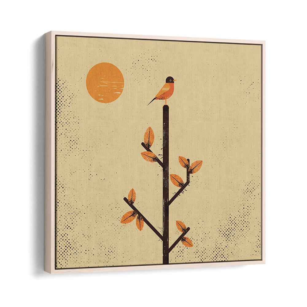 Stylish artwork featuring a bird on a branch, part of THE MIGRATION, ANIMAL PAINTINGS collection at Oakwood.