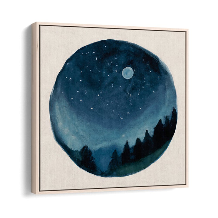 AROUND THE WORLD, KIDS ROOM PAINTINGS showing a night sky with stars and moon over silhouetted trees by OakwoodFloater.