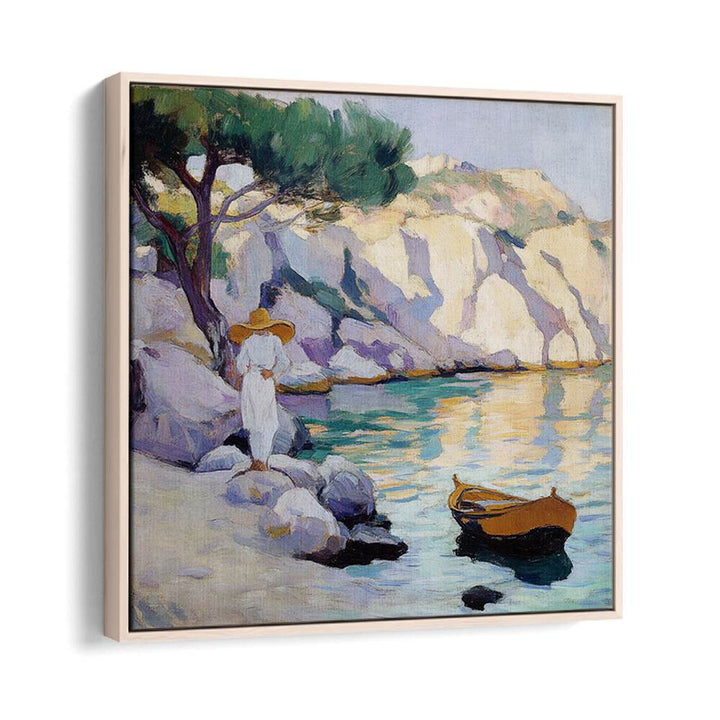 Elegant artwork of a WOMAN BY THE SEA, capturing tranquility and freedom by the ocean's edge. Perfect for modern decor.