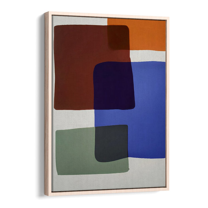 OUT OF THE BOX, ABSTRACT PAINTINGS featuring bold color blocks in blue, green, brown, and orange on canvas by Oakwood Floater.