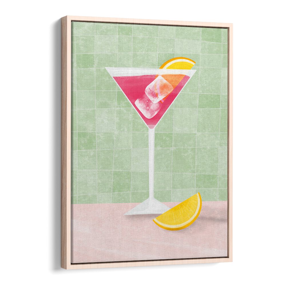 Vibrant PINK COCTAIL II, BAR artwork featuring a refreshing cocktail on a pastel background, perfect for cafes.