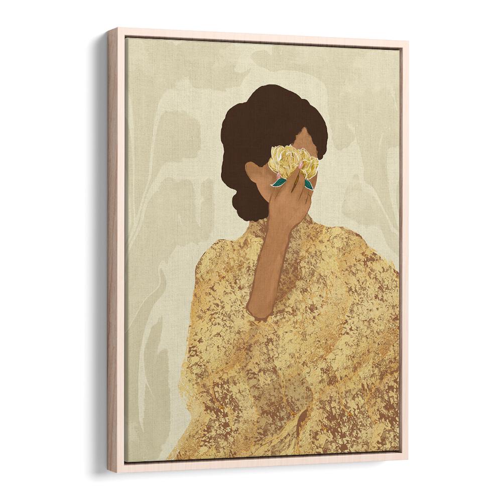 Elegant WOMAN WITH GOLD PEONY, PORTRAITS artwork showcasing Indian tradition and the essence of the divine feminine.