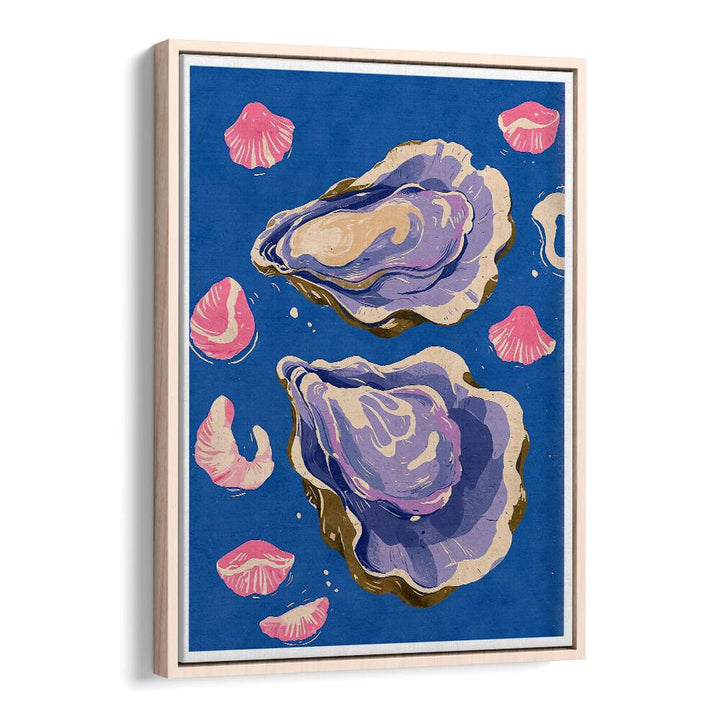 Vibrant OYSTERS, BEACH PAINTINGS showcasing coastal beauty with delicate oysters against a serene blue backdrop.