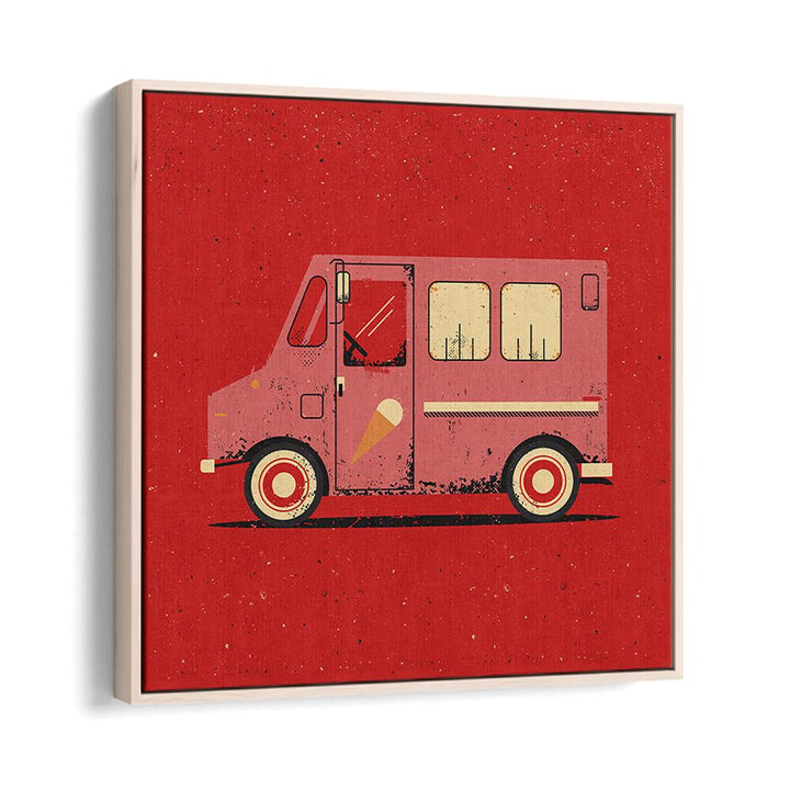 Charming artwork of a pink ice cream truck, perfect for kids room paintings, titled THE ICE CREAM TRUCK, KIDS ROOM PAINTINGS.