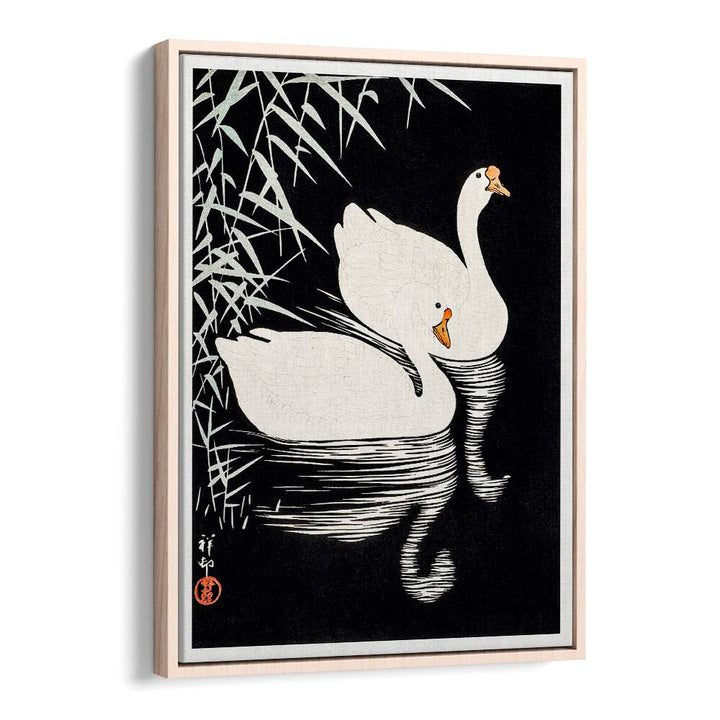 WHITE CHINESE GEESE SWIMMING   , JAPANESE PAINTINGS , JAPANESE ART PRINTS