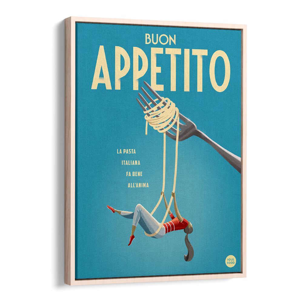 Colorful BUON APPETITO, BAR cafe art showcases a playful fork and pasta, enhancing your dining experience beautifully.