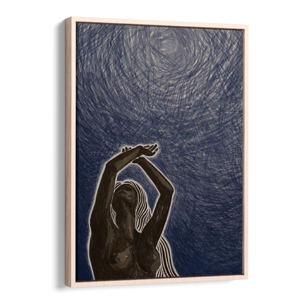 Elegant artwork showcasing a figure with arms raised, embodying emotion in WITH ABONDON, PORTRAITS collection.