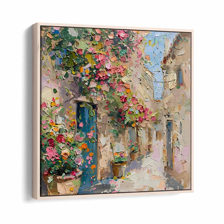 Vibrant STREET OF FLOWERS artwork capturing a charming floral scene, perfect for brightening any space.