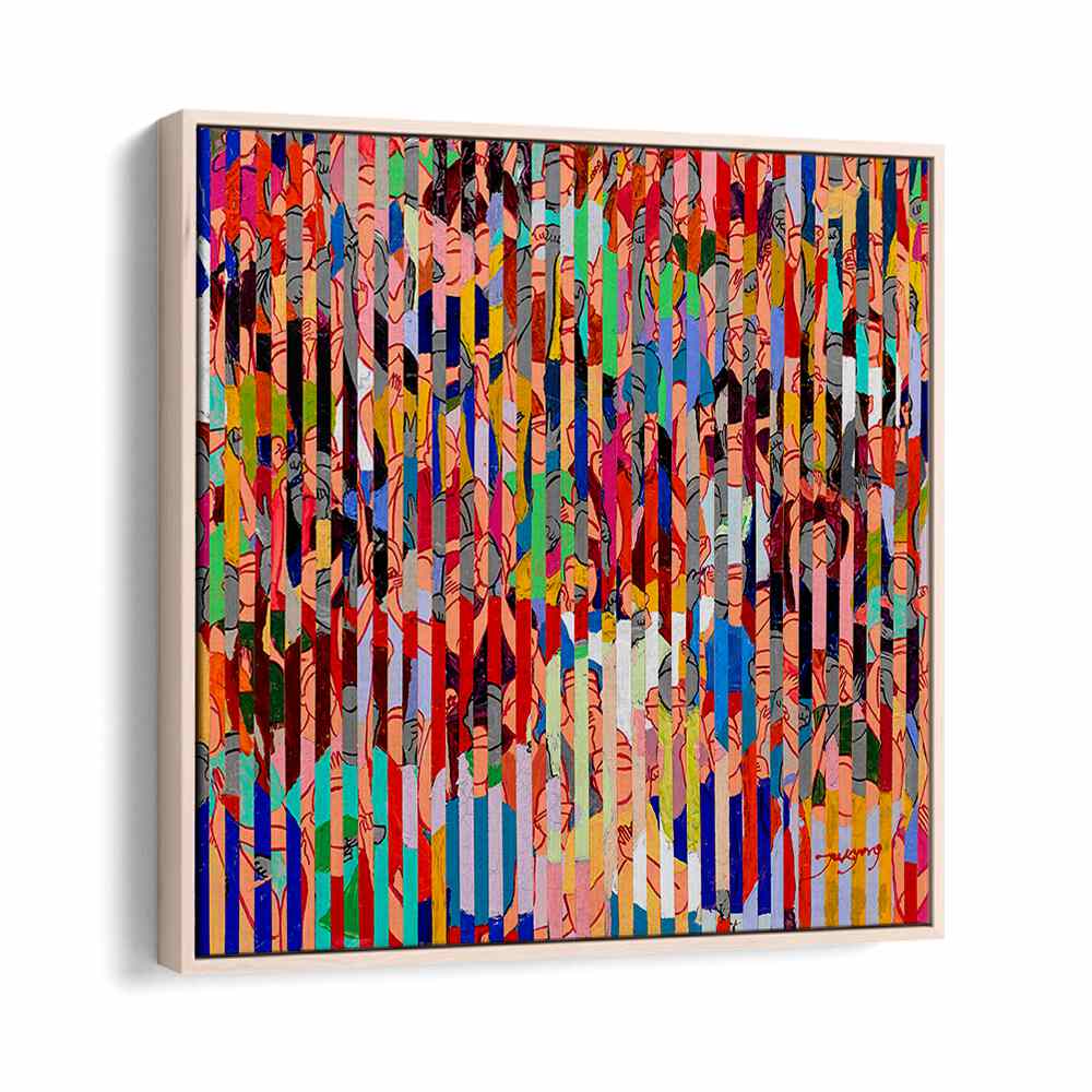 Colorful abstract painting titled "STADIUM, ABSTRACT PAINTINGS," showcasing vibrant patterns and dynamic forms.