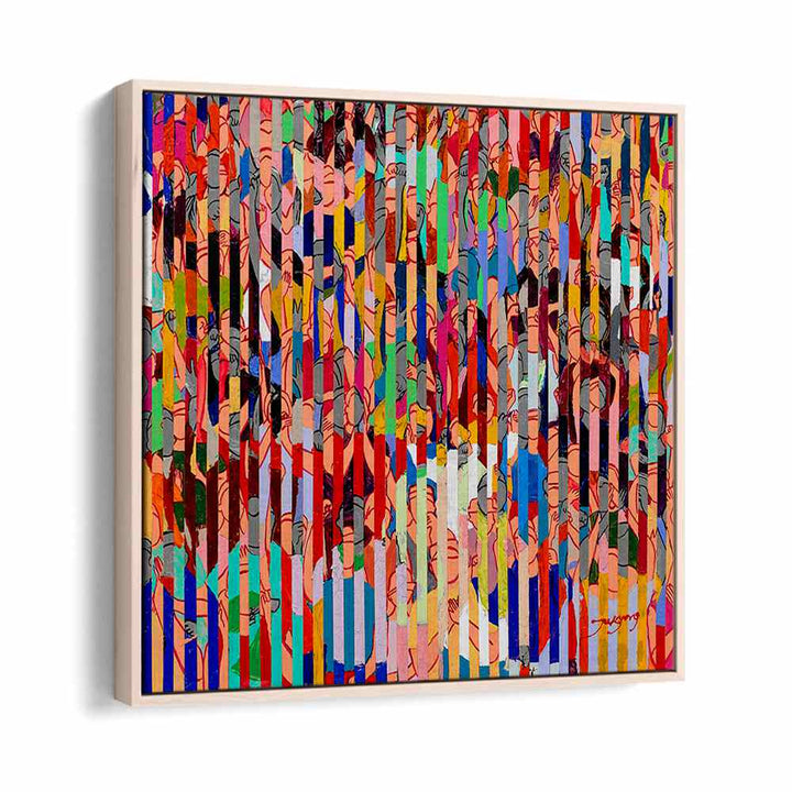 Colorful abstract painting titled "STADIUM, ABSTRACT PAINTINGS," showcasing vibrant patterns and dynamic forms.
